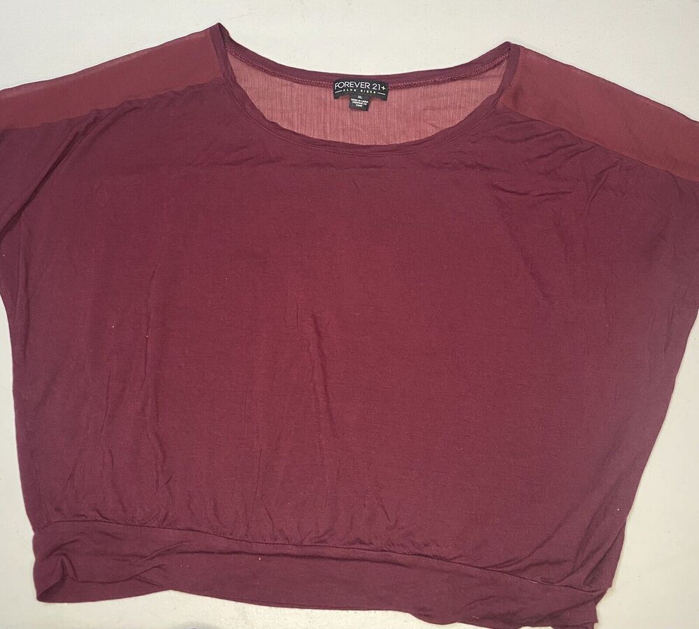 Forever 21 Plus Sizes Women’s Top Burgundy Sheer Short Sleeve Cropped Size XL